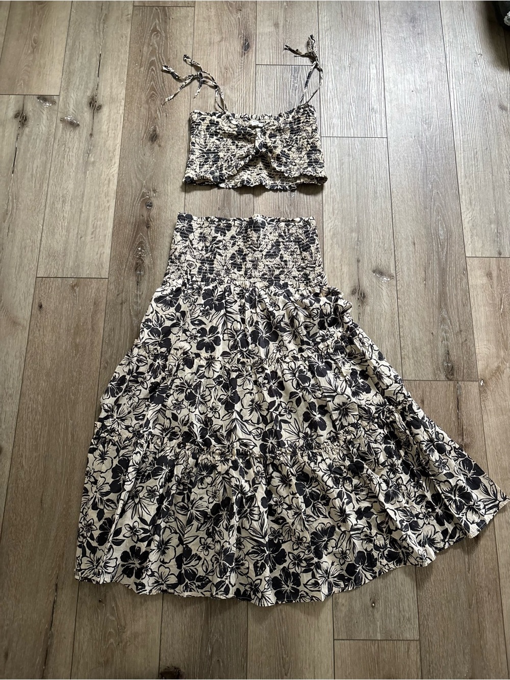 AE floral smocked crop tank and maxi skirt